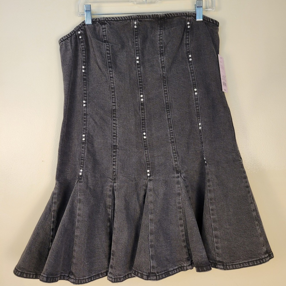 Wild Fable Washed Black Studded Strapless Denim Mini Dress Fit and Flare Large